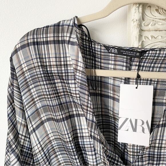 Zara Satin Effect Plaid Long Sleeve Mini Dress - Picture 6 of 9
